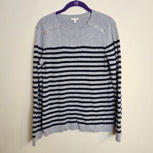 Women's Talbots Gray/Navy Blue Striped Pullover Sweater‎ Button Accents Size M